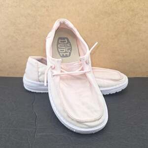 Hey Dude Wendy Youth Slub Canvas slip-on casual shoes in pink Size 1